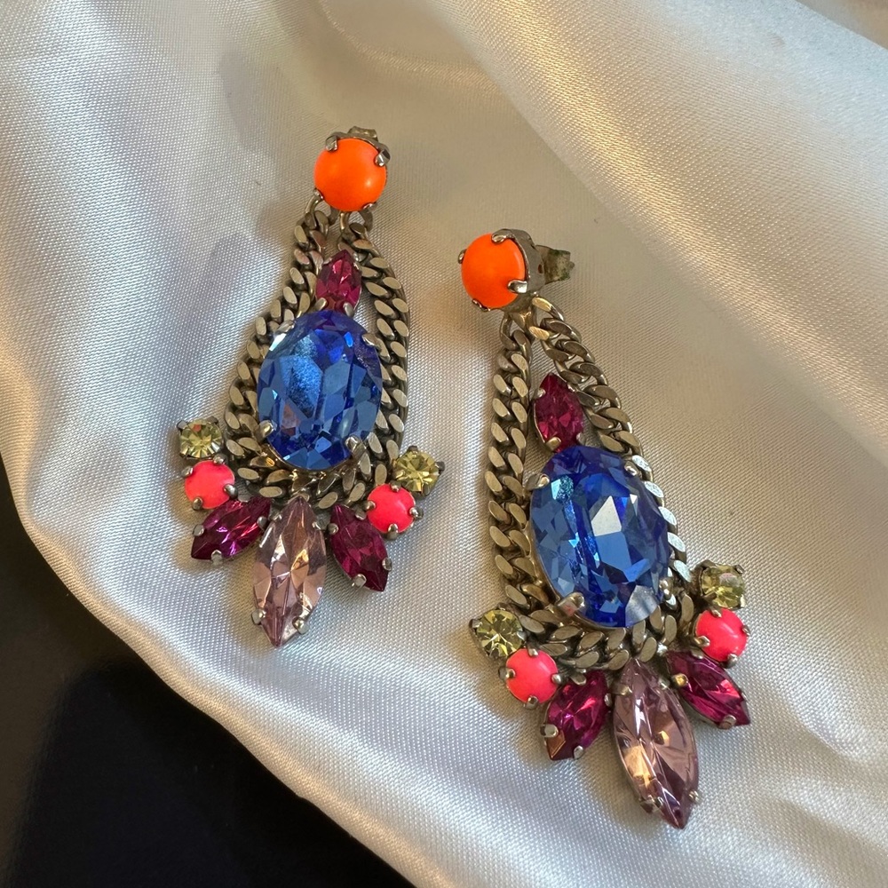 Unique Hand Crafted Statement Crystal Earrings Fr… - image 1